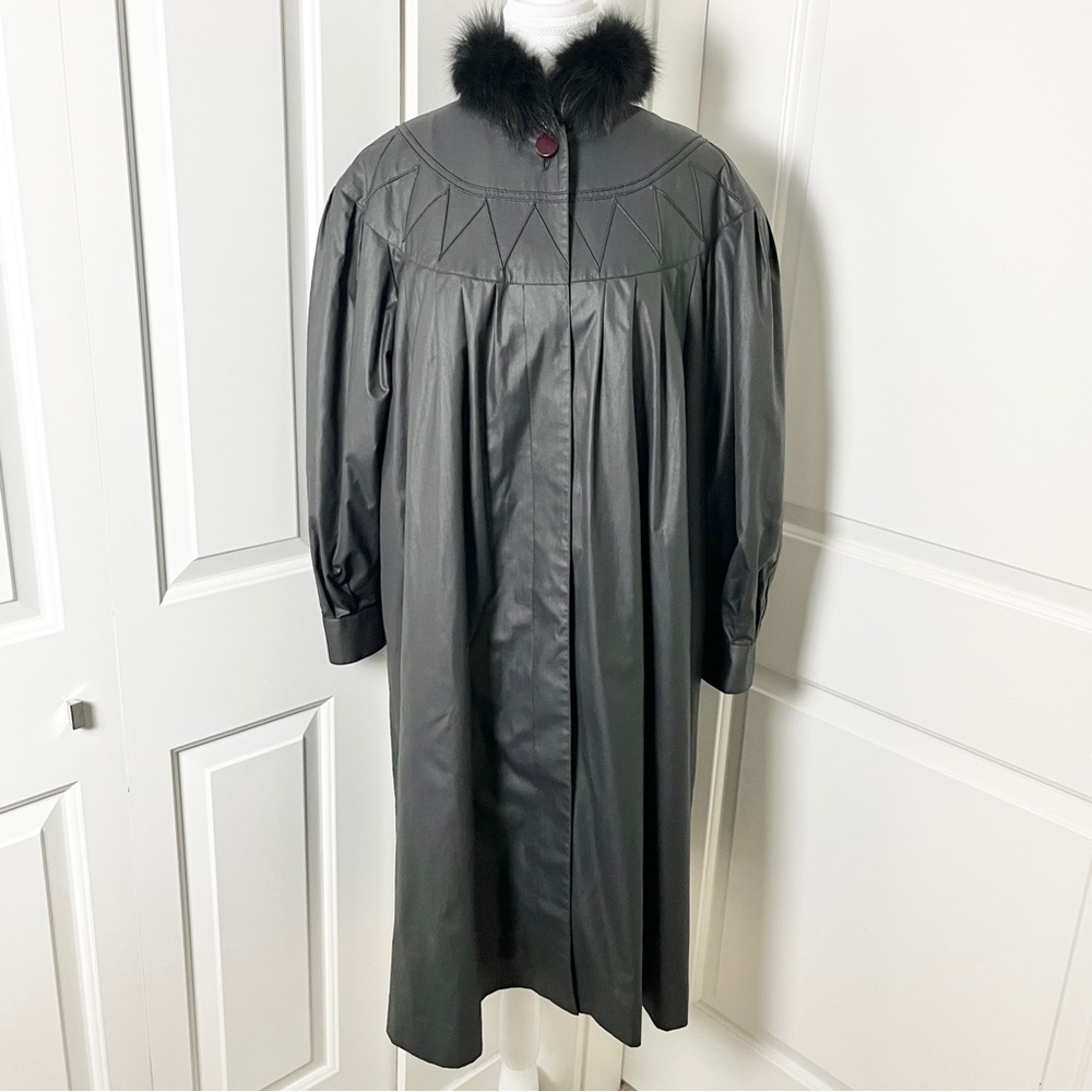 Vintage Love Modocc Fur Collar Stroller Raincoat Overcoat - Black - Medium/Large - Picture 3 of 16